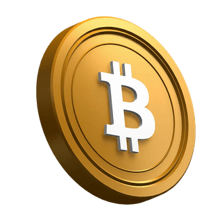 Design da seção principal com moeda de Bitcoin (BTC) em posição inclinada