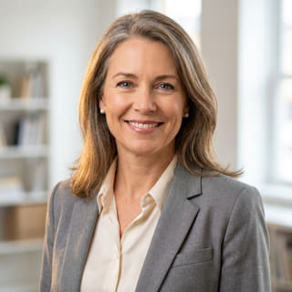 Sarah Coleman, atuando como Diretora Financeira da Aurora Fondério, foto de perfil